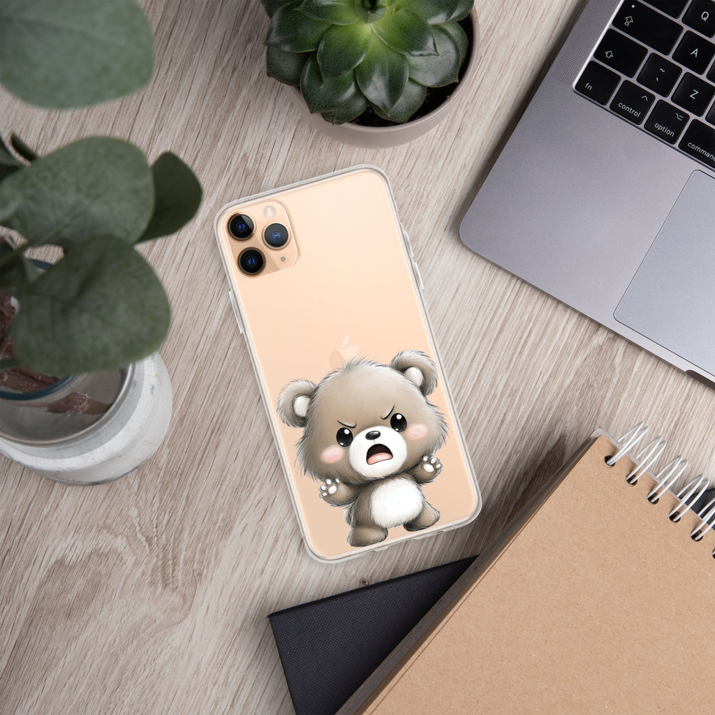 Angry Cute Bear Clear Case for iPhone 11 Pro Max - Funny Kawaii Bear Protective Cover
