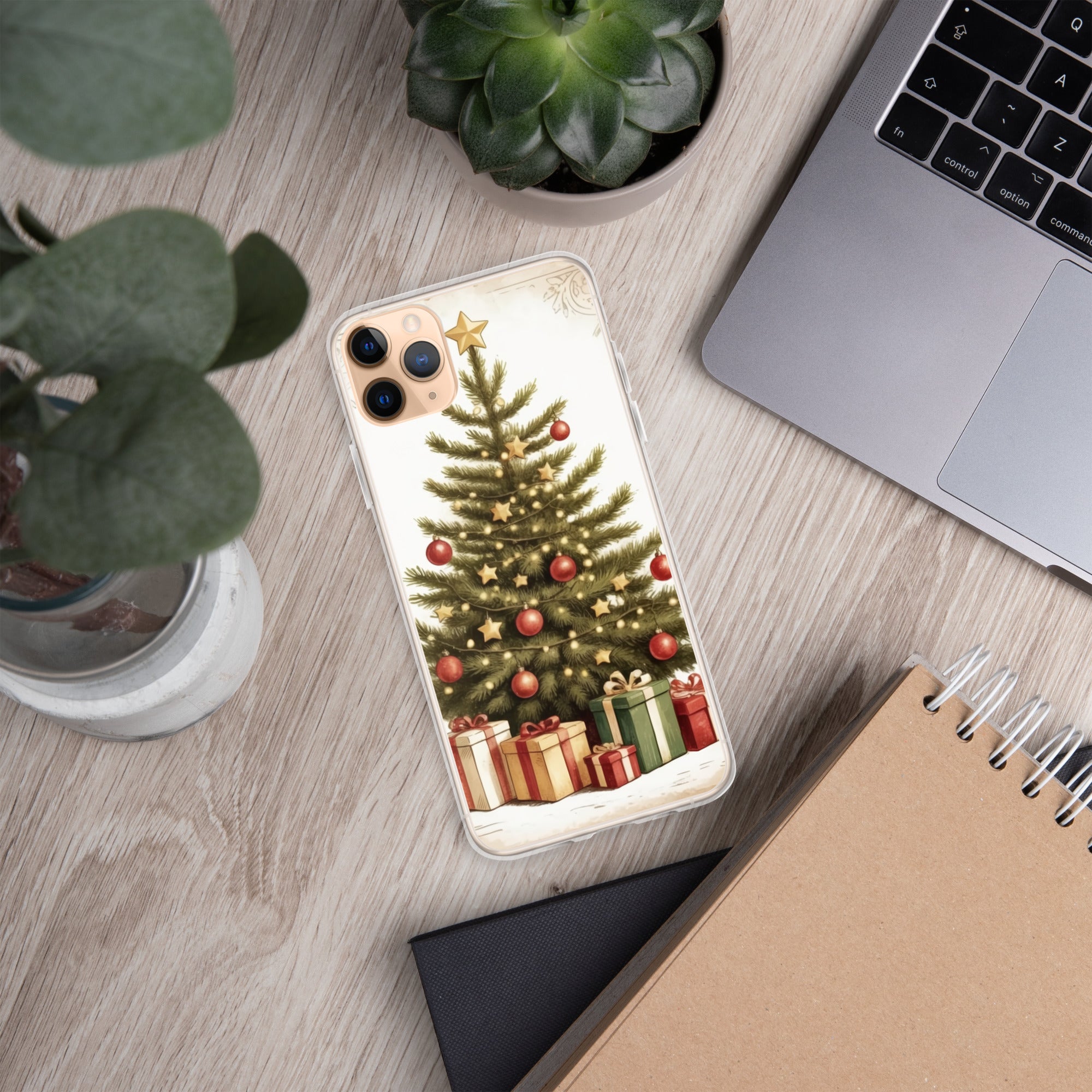 Vintage Christmas Tree Clear Case for iPhone 11 Pro Max - Festive Holiday Tree & Gifts Protective Cover