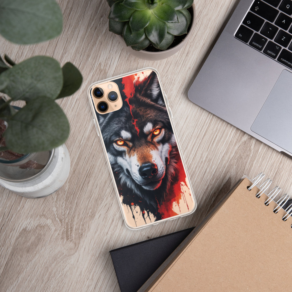 Dual Flame Wolf Clear Case for iPhone 11 Pro Max - Fierce Wolf Artwork Protective Cover