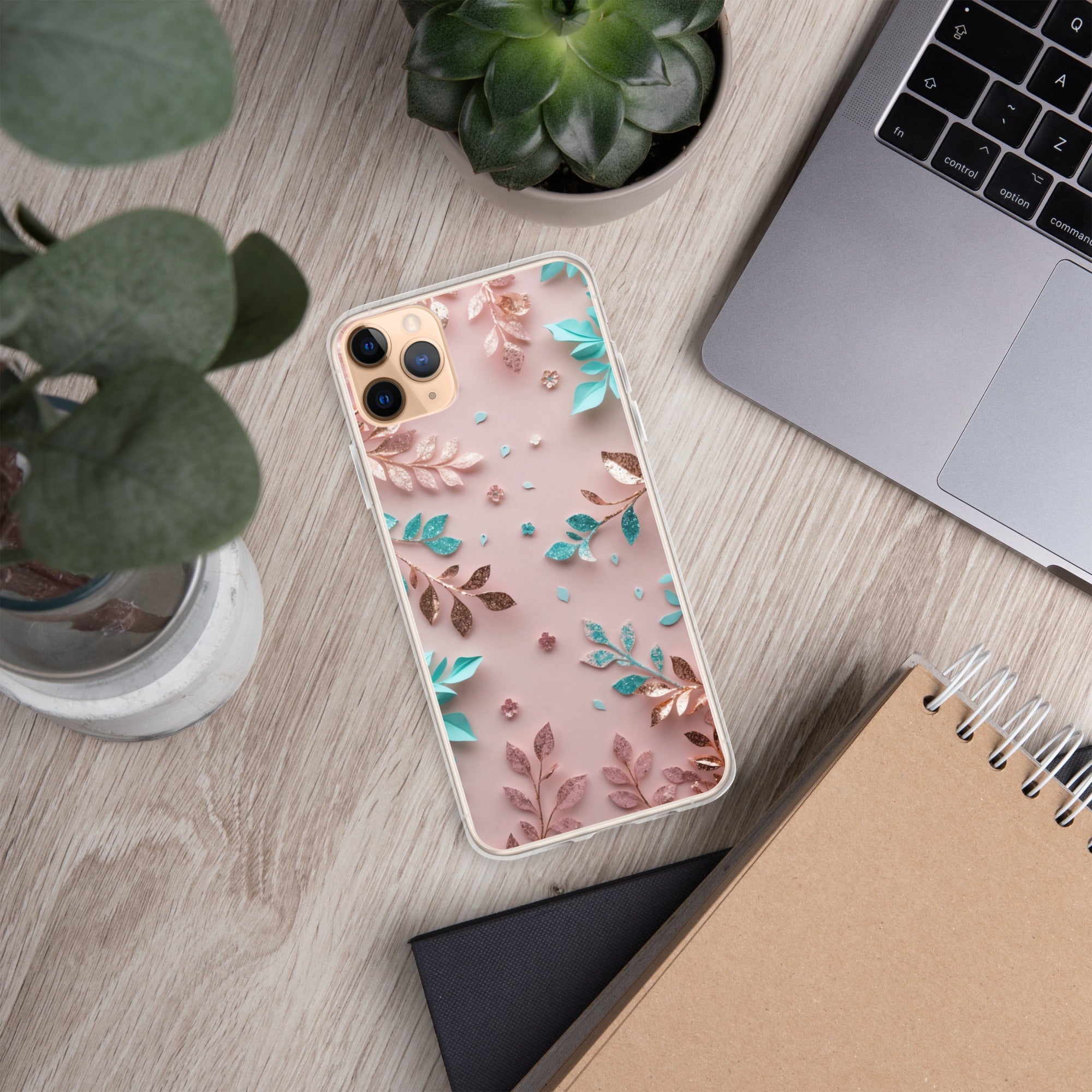 Blush Garden Glam Clear Case for iPhone 11 Pro Max - Pink & Teal Glitter Floral Protective Cover