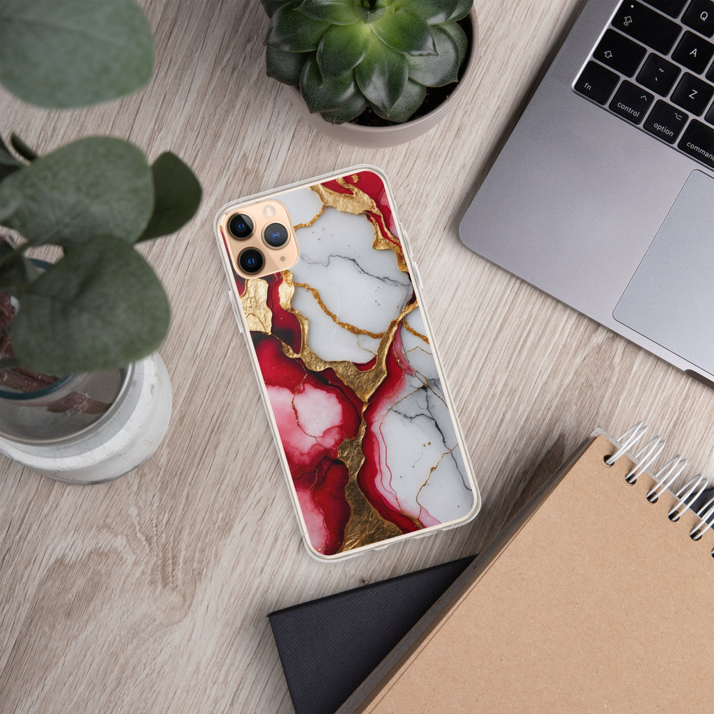 Crimson Golden Marble Luxe Clear Case for iPhone 11 Pro Max - Luxury Red & Gold Marble Protective Cover