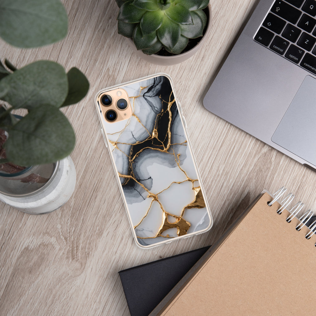 Golden Marble Veins Clear Case for iPhone 11 Pro Max - Luxury Black & White Marble Protective Cover