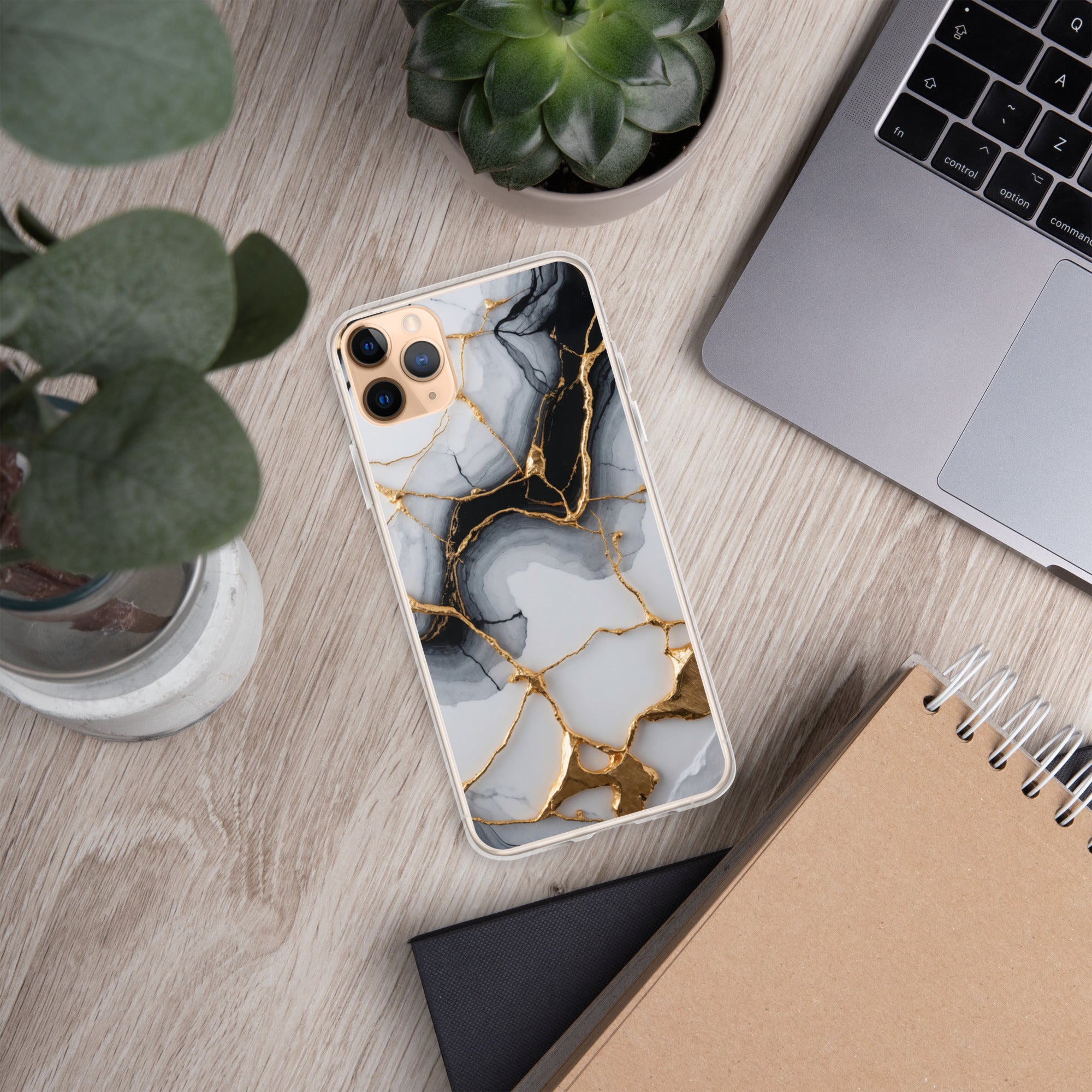 Golden Marble Veins Clear Case for iPhone 11 Pro Max - Luxury Black & White Marble Protective Cover