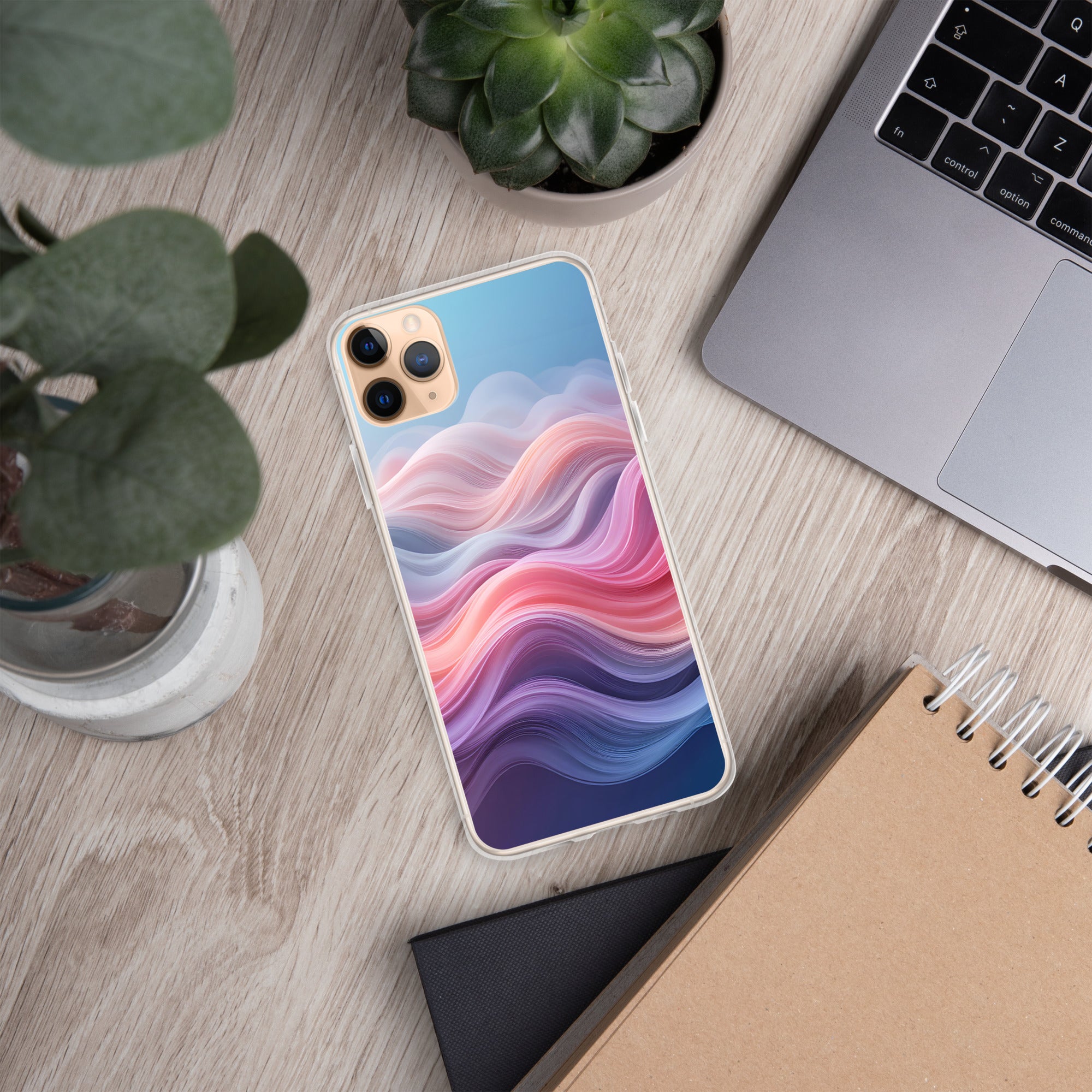 Velvet Currents Dream Clear Case for iPhone 11 Pro Max - Abstract Pink & Blue Waves Protective Cover