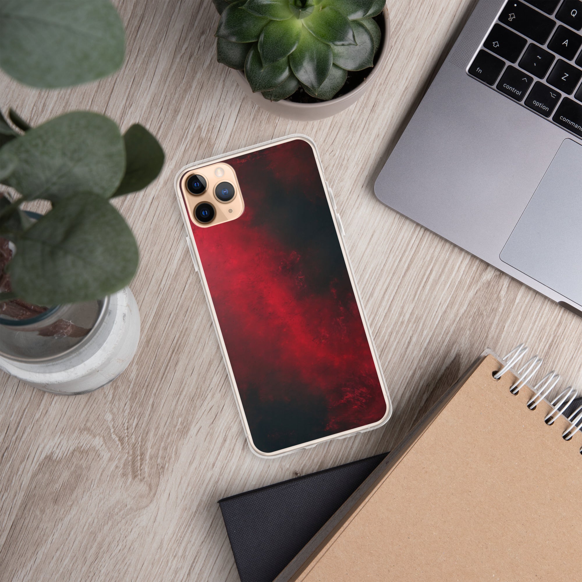 Crimson Nebula Clear Case for iPhone 11 Pro Max - Red & Black Abstract Smoke Protective Cover