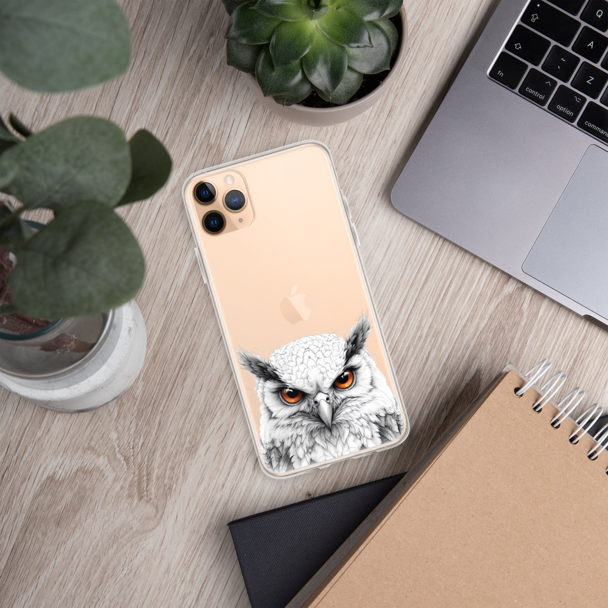 Snowy Owl Glare Clear Case for iPhone 11 Pro Max - Minimalist White Owl Illustration Protective Cover