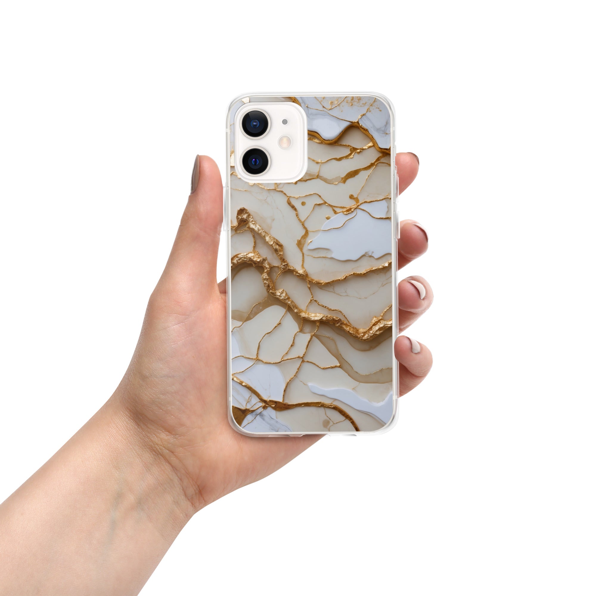 Ivory Golden Marble Elegance Clear Case for iPhone 12 - Luxury White & Gold Marble Protective Cover