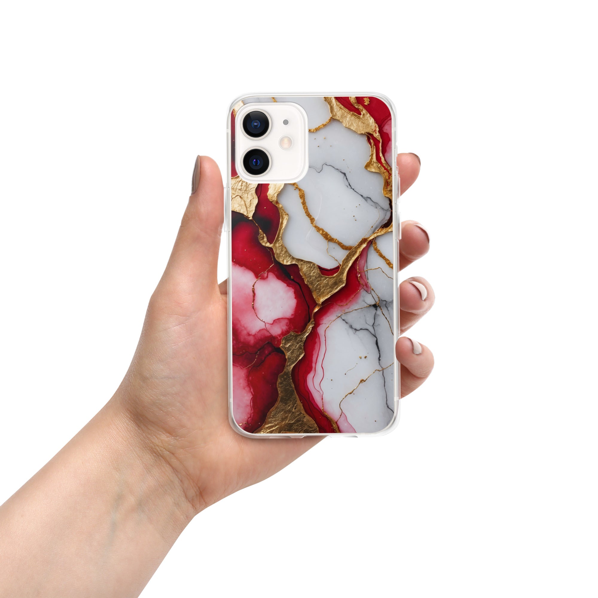 Crimson Golden Marble Luxe Clear Case for iPhone 12