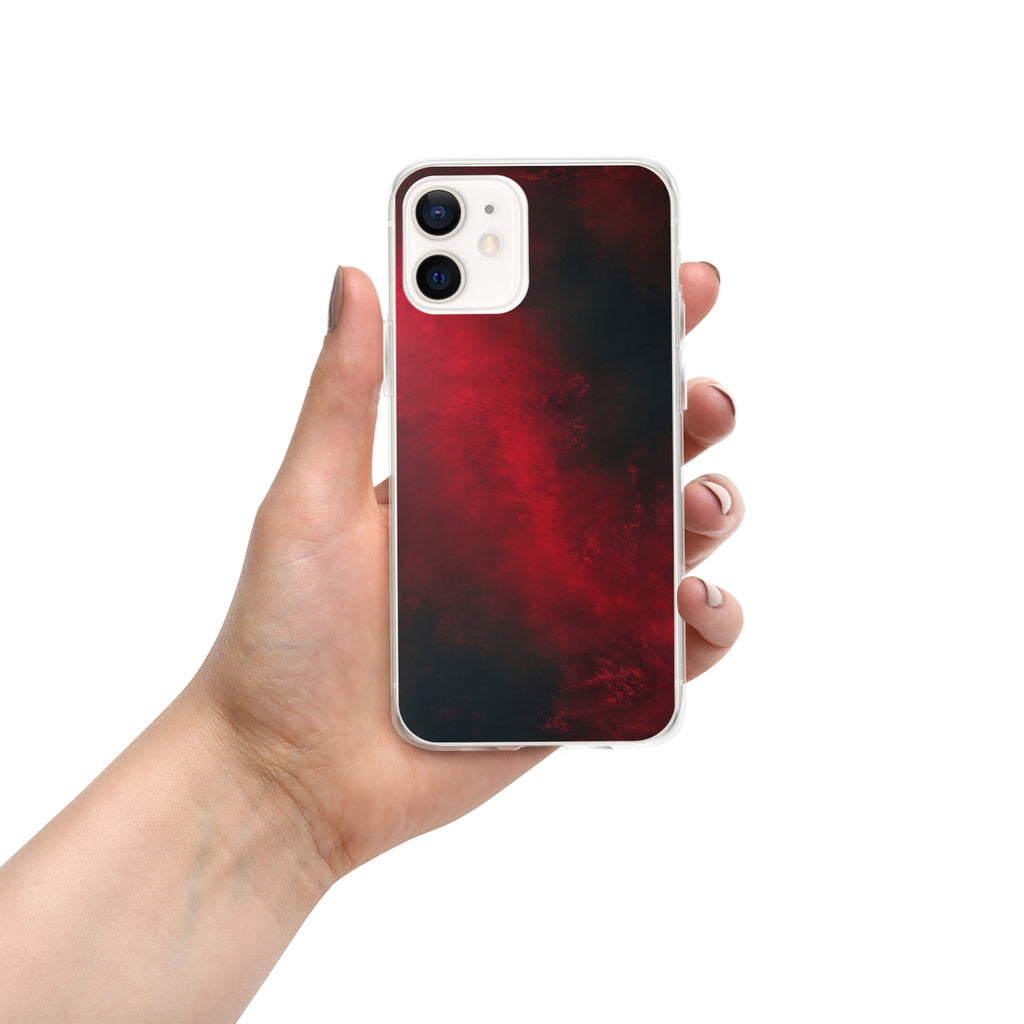 Crimson Nebula Clear Case for iPhone 12 - Red & Black Abstract Smoke Protective Cover