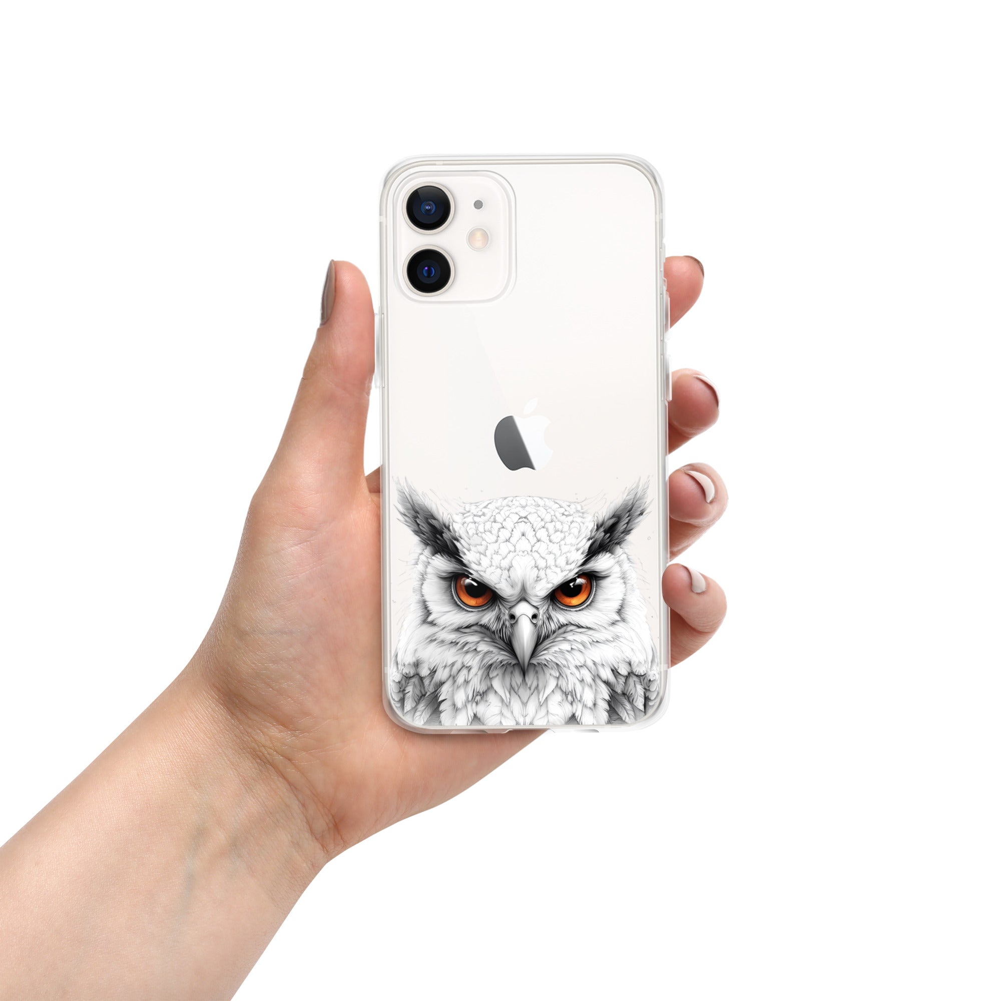 Snowy Owl Glare Clear Case for iPhone 12 - Minimalist White Owl Illustration Protective Cover