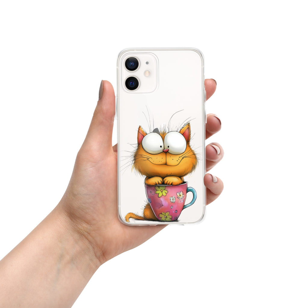 Goofy Cat in Cup Clear Case for iPhone 12