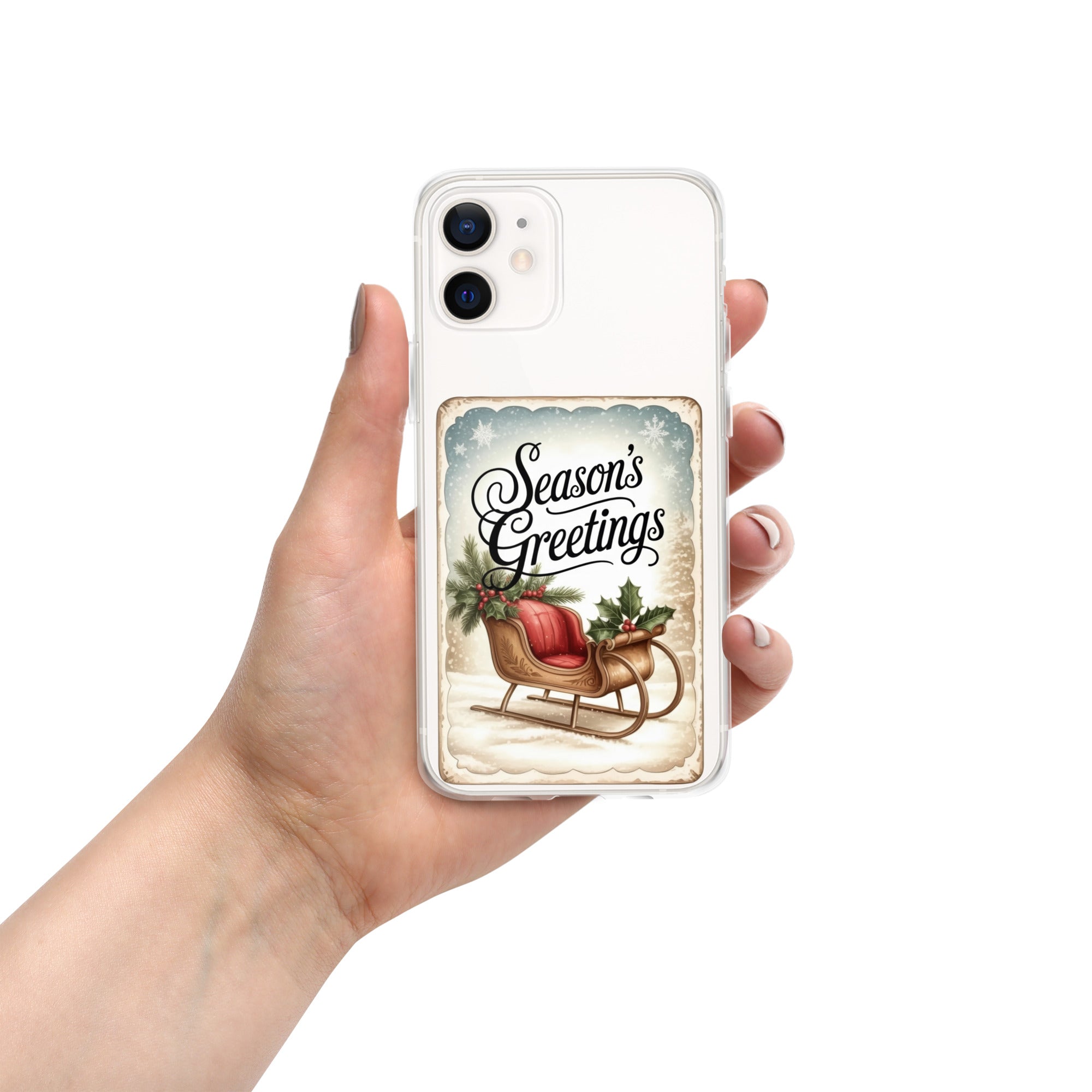 Season’s Greetings Vintage Holiday Clear Case for iPhone 12