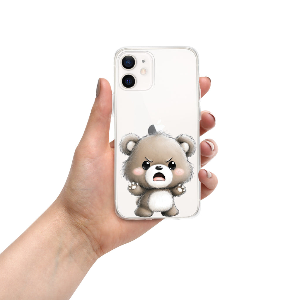Angry Cute Bear Clear Case for iPhone 12 - Funny Kawaii Bear Protective Cover