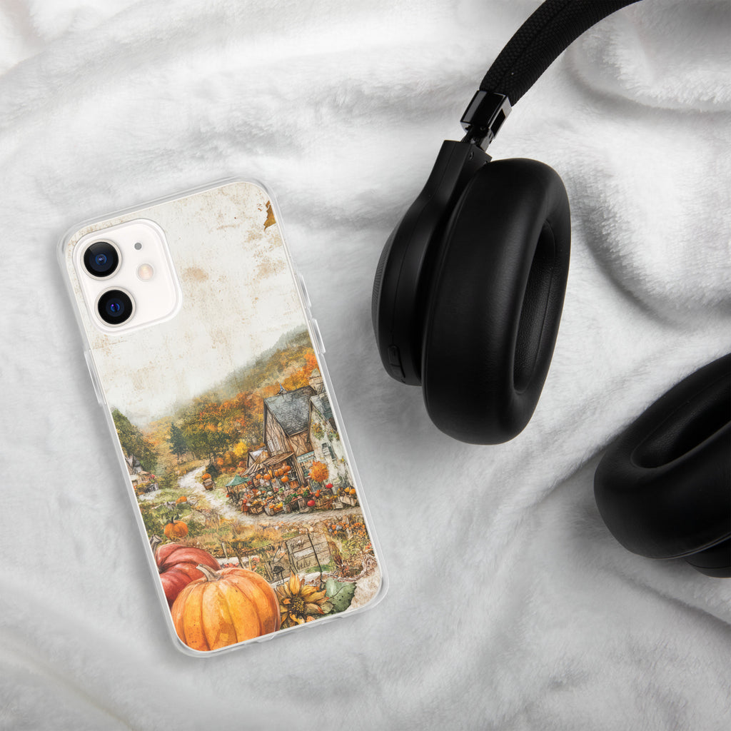 Autumn Village Clear Case for iPhone 12 - Fall Rustic Pumpkin Design Protective Cover