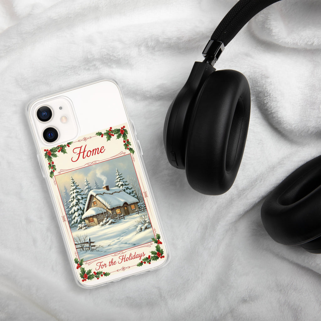 Home for the Holidays Clear Case for iPhone 12 - Vintage Christmas Cottage Protective Cover