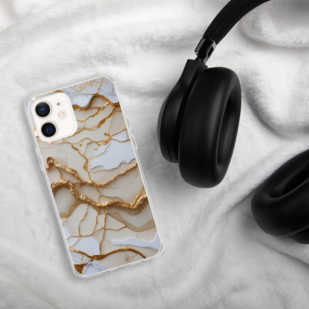 Ivory Golden Marble Elegance Clear Case for iPhone 12 - Luxury White & Gold Marble Protective Cover