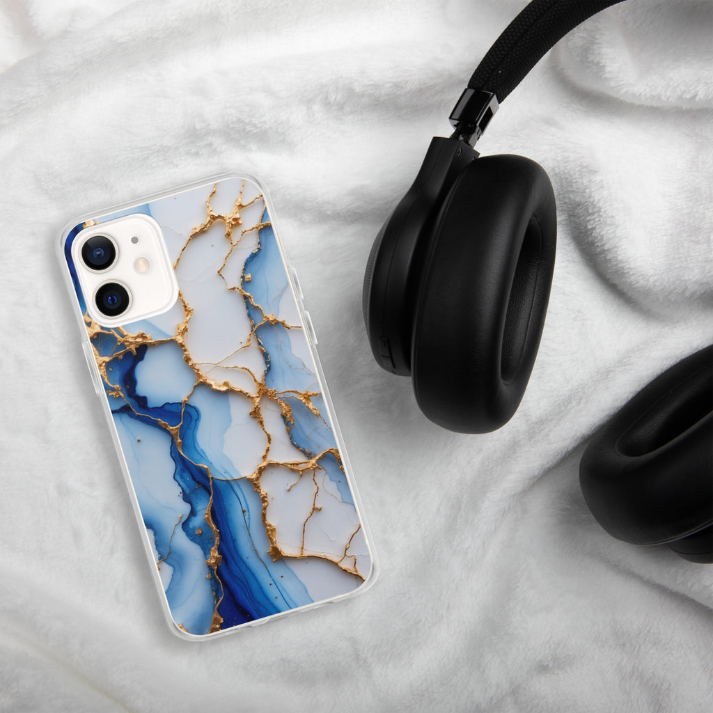 Royal Blue Marble Luxe Clear Case for iPhone 12