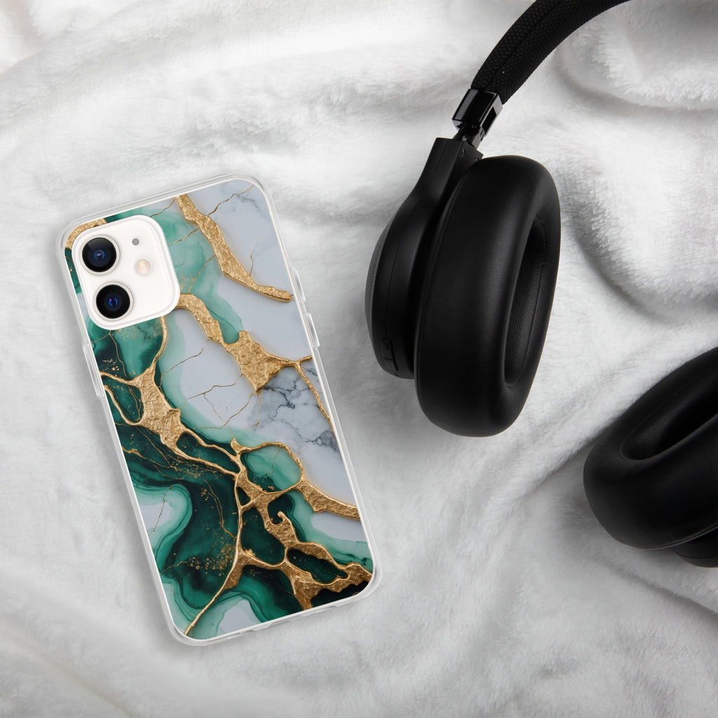 Emerald Golden Marble Flow Clear Case for iPhone 12