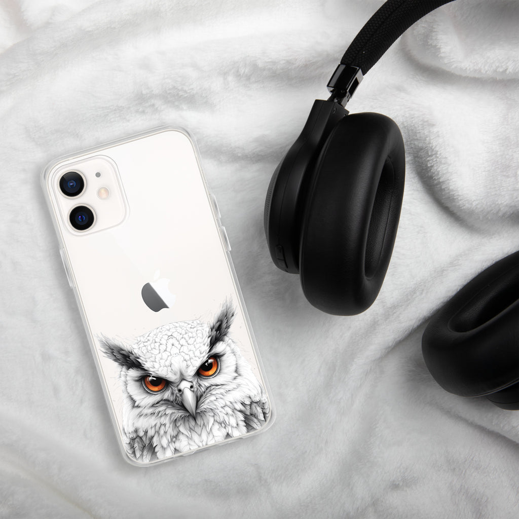 Snowy Owl Glare Clear Case for iPhone 12 - Minimalist White Owl Illustration Protective Cover