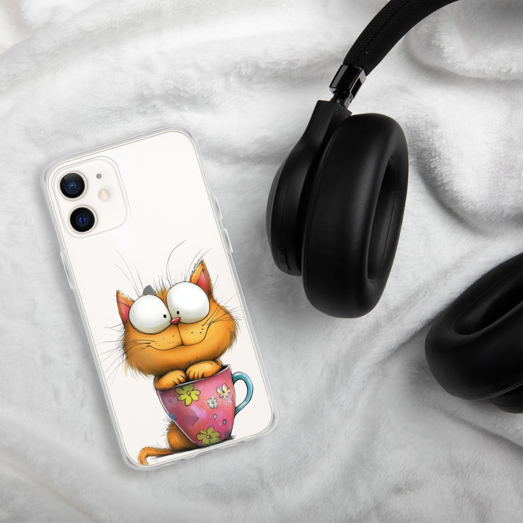 Goofy Cat in Cup Clear Case for iPhone 12