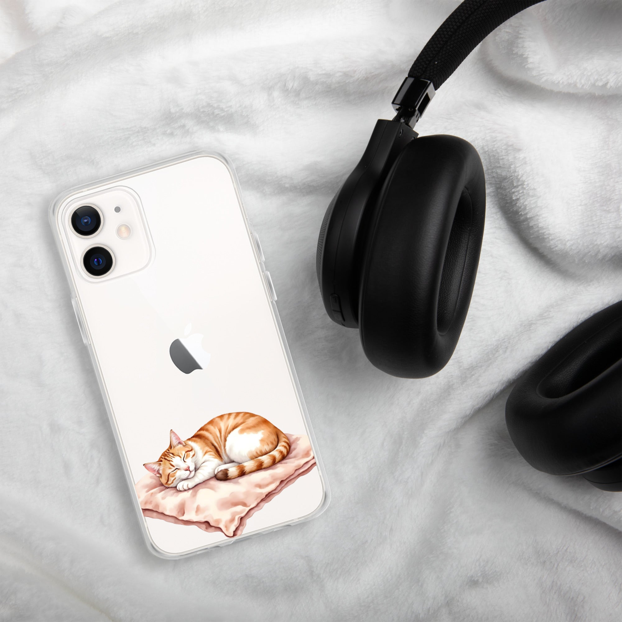 Sleepy Cat on Pillow Clear Case for iPhone 12