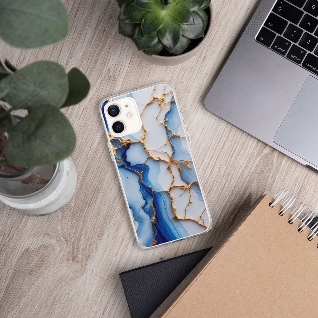 Royal Blue Marble Luxe Clear Case for iPhone 12