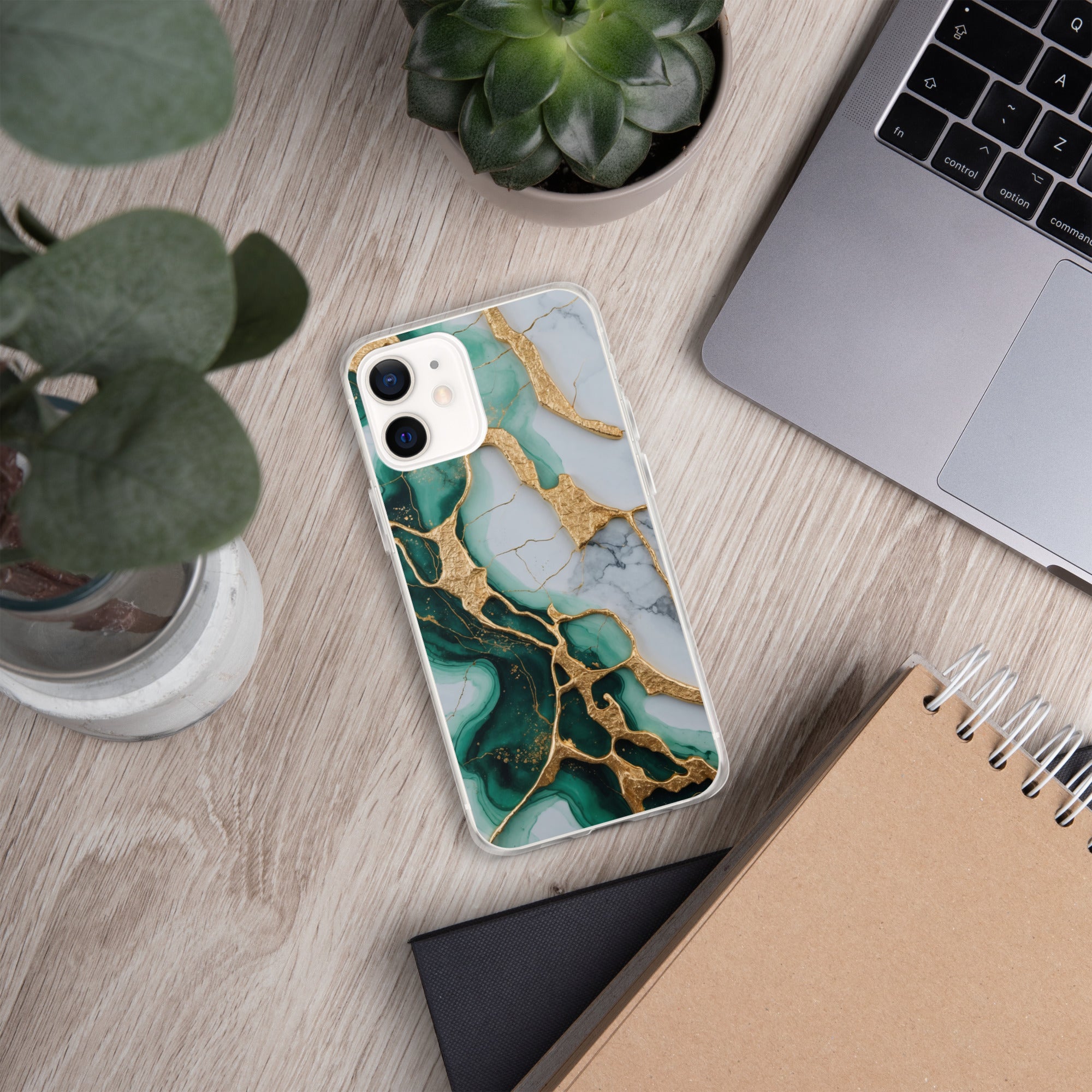 Emerald Golden Marble Flow Clear Case for iPhone 12