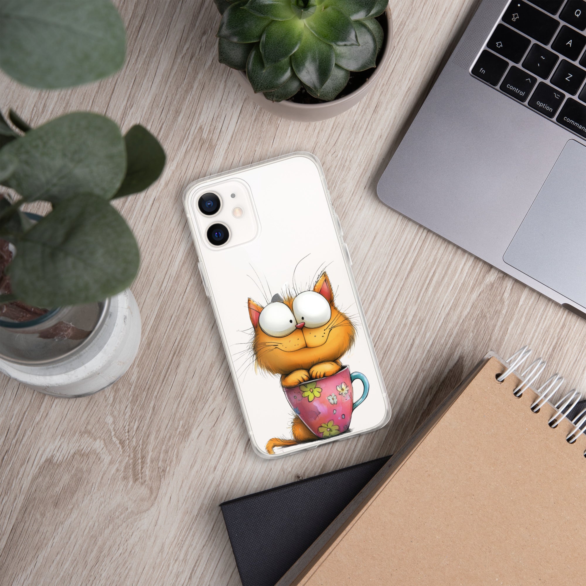 Goofy Cat in Cup Clear Case for iPhone 12