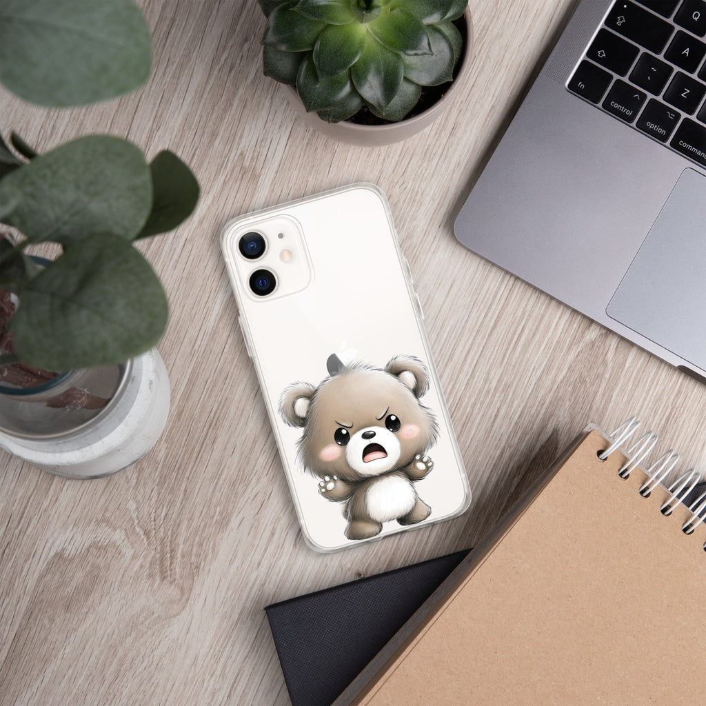 Angry Cute Bear Clear Case for iPhone 12 - Funny Kawaii Bear Protective Cover