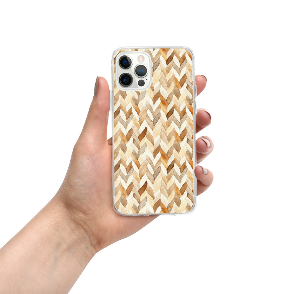 Cozy Knit Pattern Clear Case for iPhone 12 Pro - Neutral Braided Texture Protective Cover