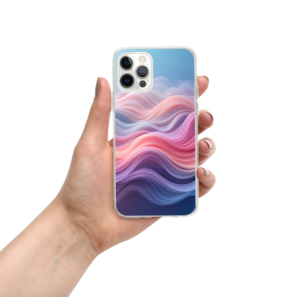 Velvet Currents Dream Clear Case for iPhone 12 Pro - Abstract Pink & Blue Waves Protective Cover