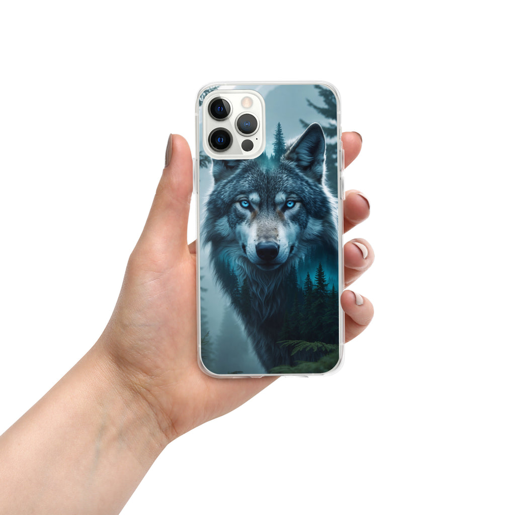 Arctic Forest Wolf Clear Case for iPhone 12 Pro - Blue-Eyed Wolf Nature Protective Cover