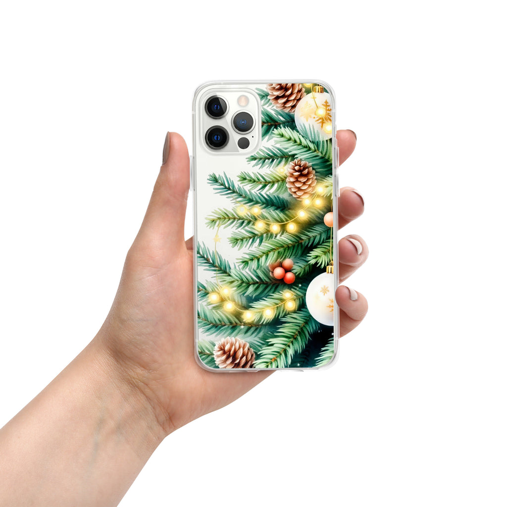 Holiday Pine Glow Clear Case for iPhone 12 Pro - Christmas Pine Branches & Warm Lights Protective Cover
