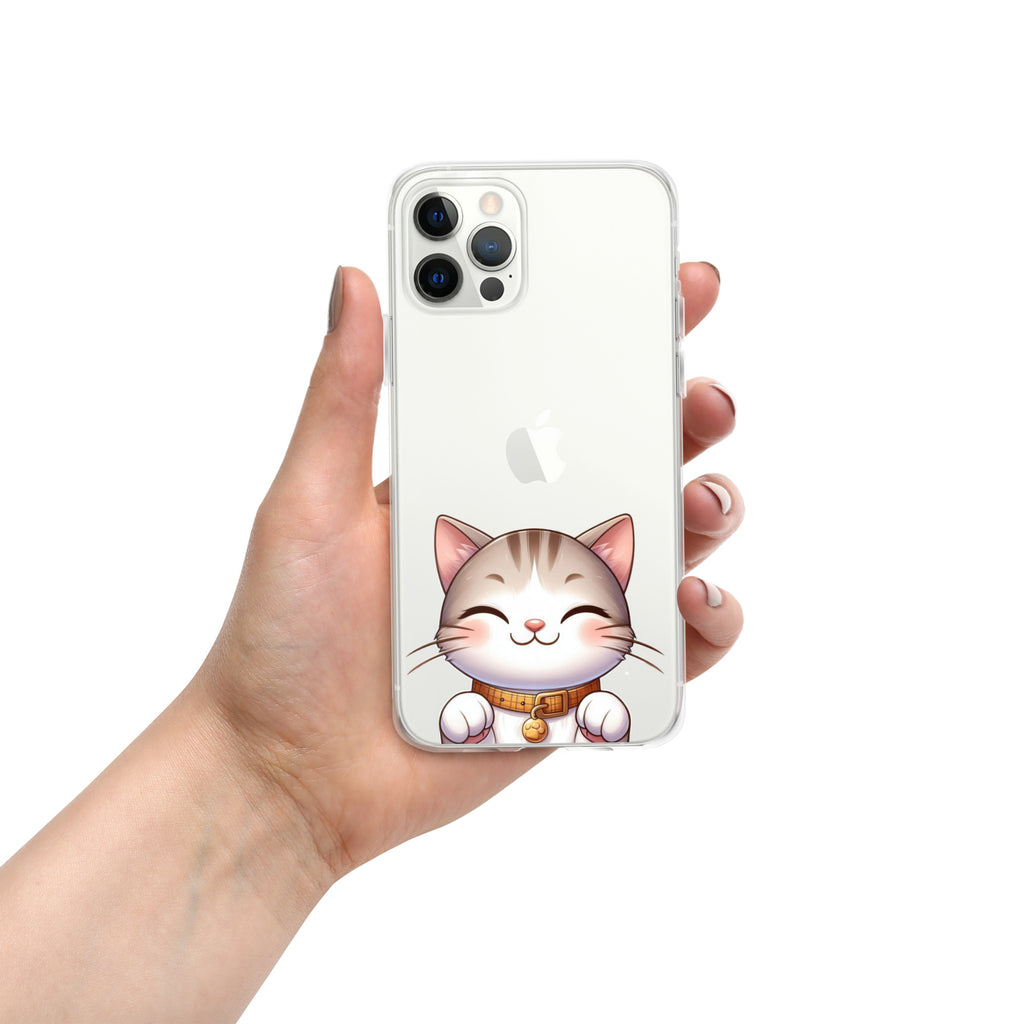 Happy Kitty Clear Case for iPhone 12 Pro - Cute Smiling Cat Illustration Protective Cover