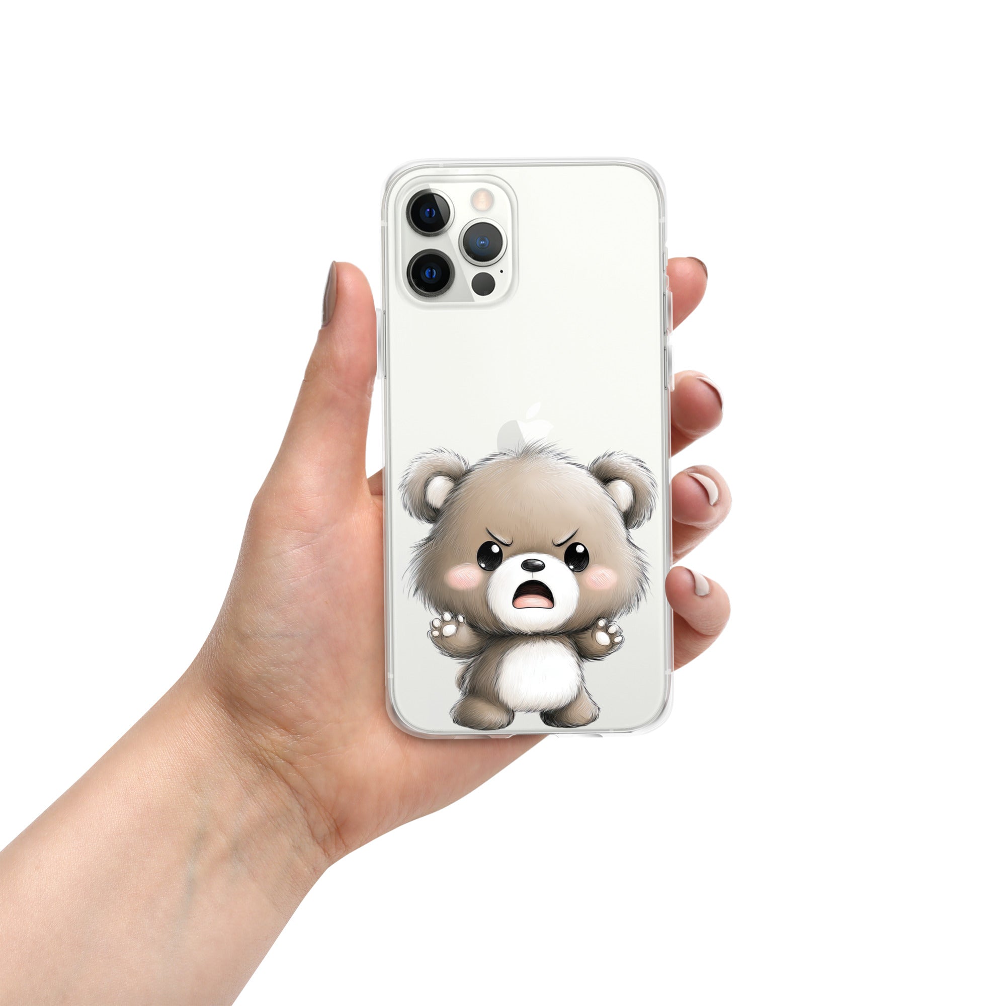 Angry Cute Bear Clear Case for iPhone 12 Pro - Funny Kawaii Bear Protective Cover