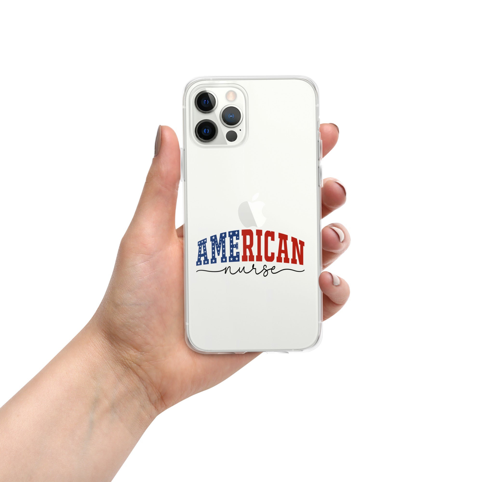 American Nurse Clear Case for iPhone 12 Pro - Patriotic Red, White & Blue Nursing Pride Cover