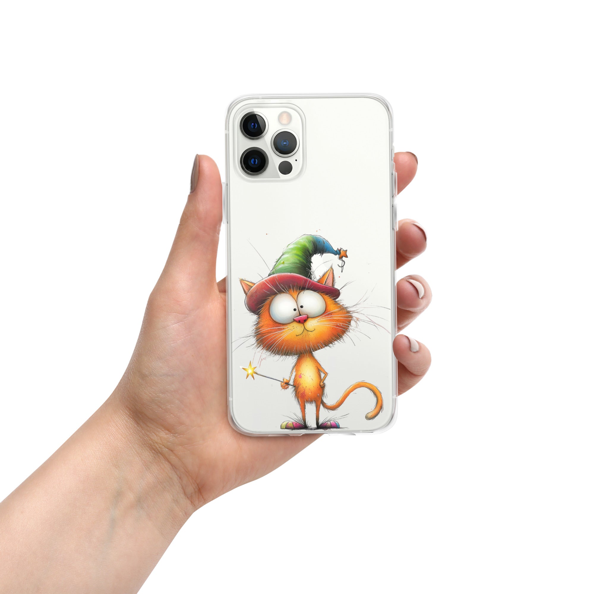 Wizard Cat Clear Case for iPhone 12 Pro - Funny Magic Kitty Cartoon Protective Cover