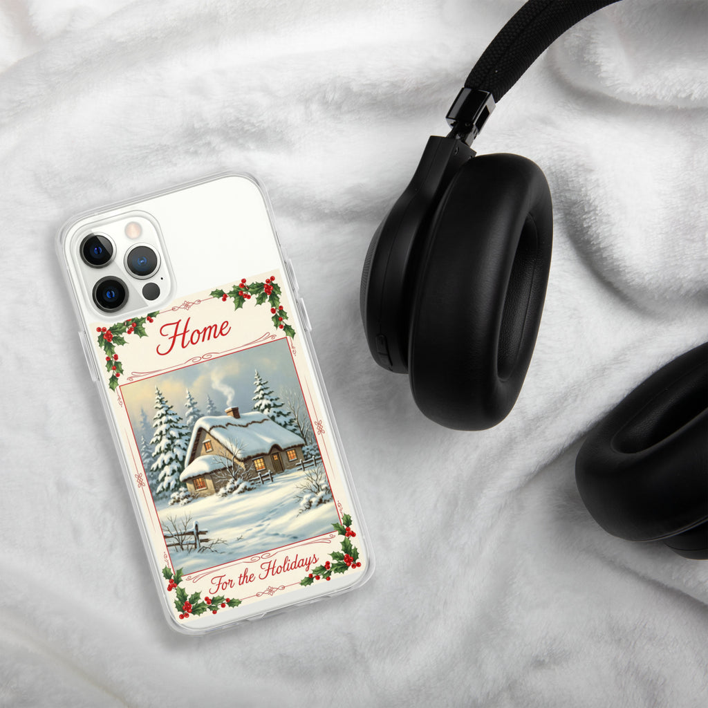 Home for the Holidays Clear Case for iPhone 12 Pro - Vintage Christmas Cottage Protective Cover