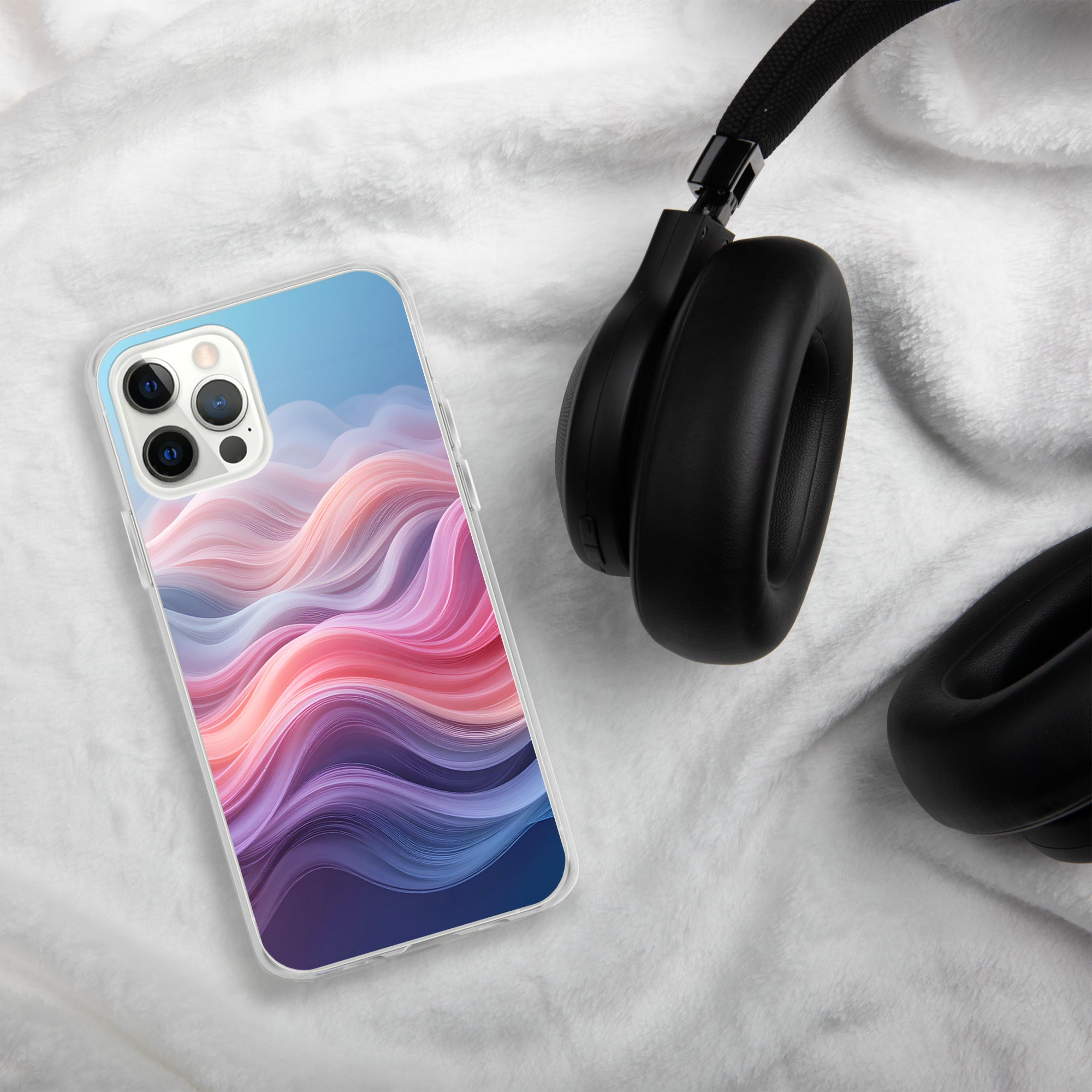 Velvet Currents Dream Clear Case for iPhone 12 Pro - Abstract Pink & Blue Waves Protective Cover