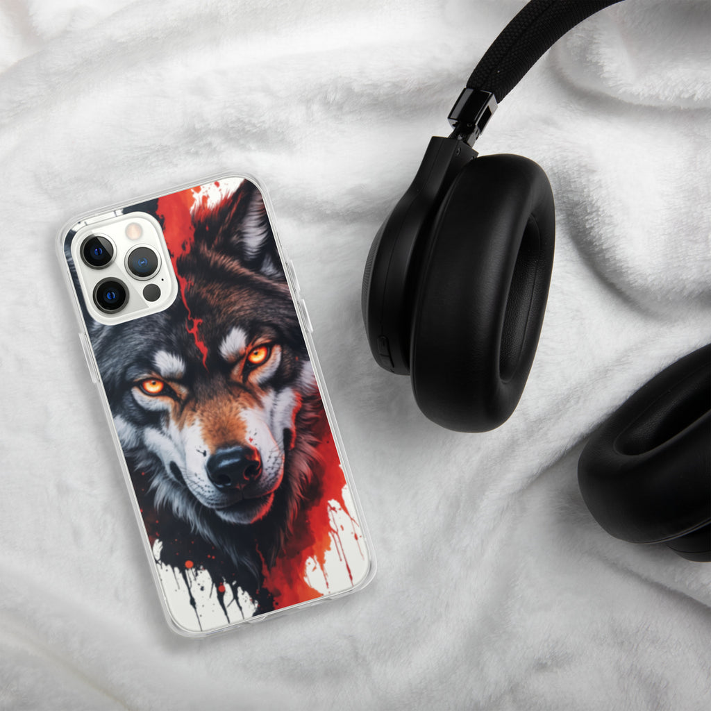 Dual Flame Wolf Clear Case for iPhone 12 Pro - Fierce Wolf Artwork Protective Cover