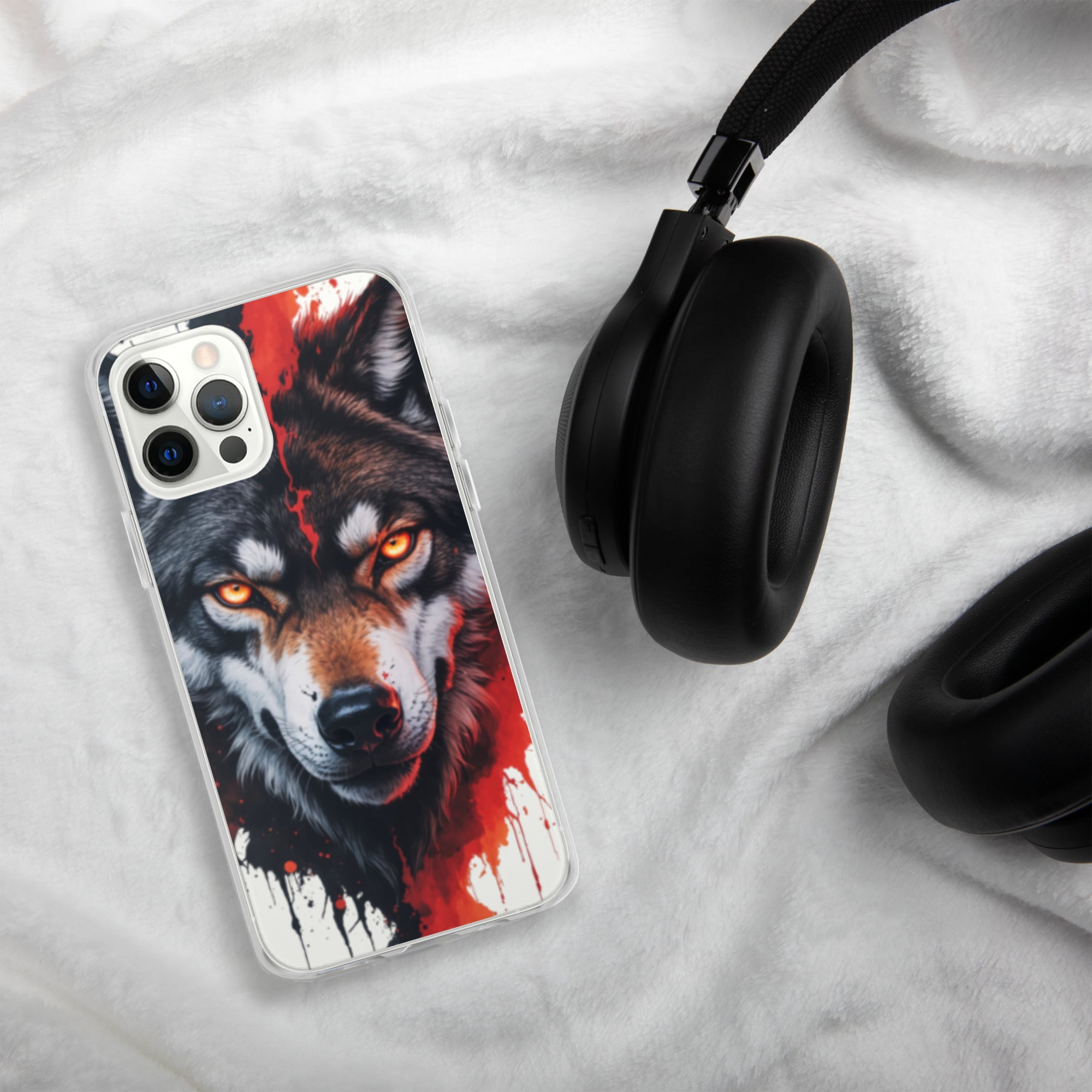 Dual Flame Wolf Clear Case for iPhone 12 Pro - Fierce Wolf Artwork Protective Cover