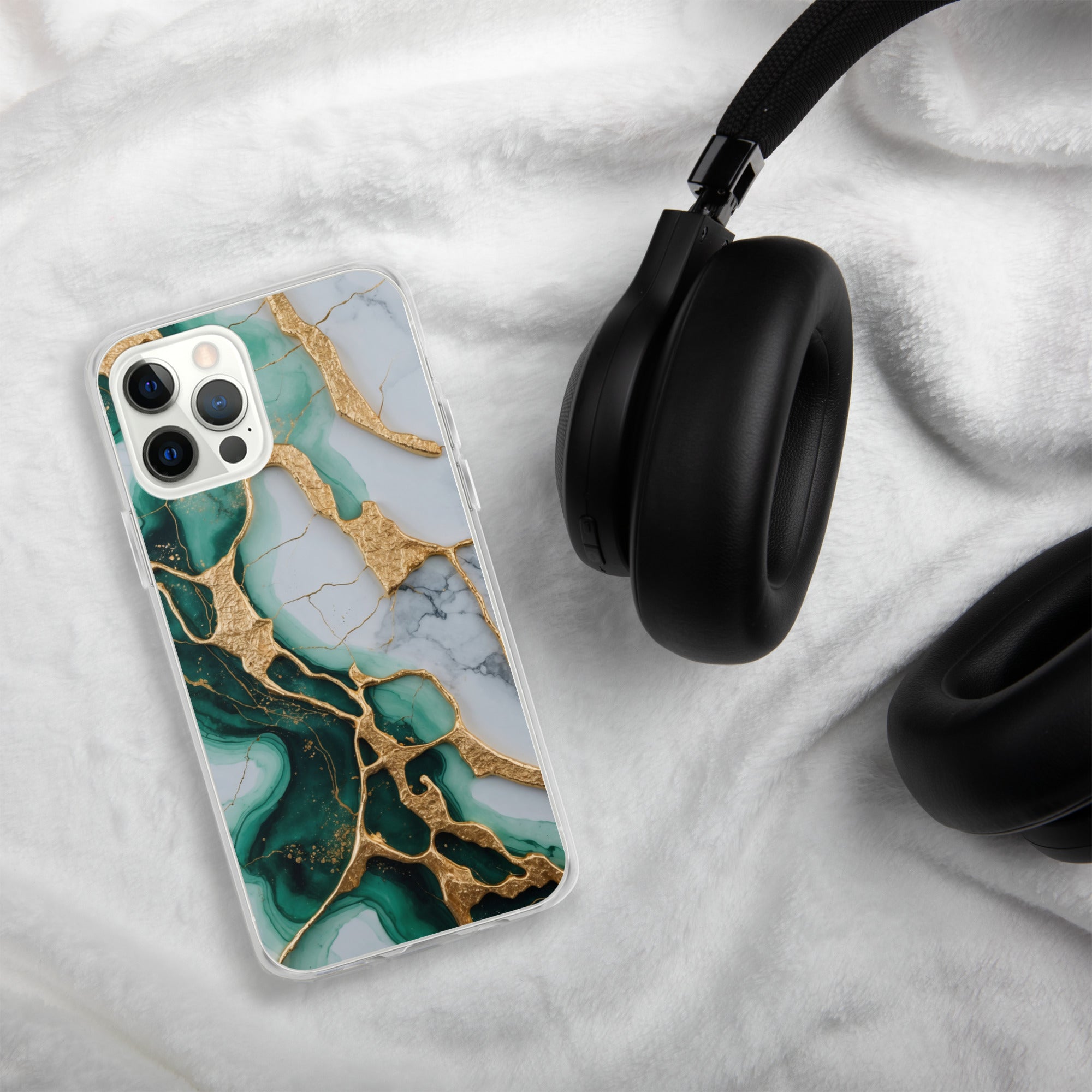 Emerald Golden Marble Flow Clear Case for iPhone 12 Pro