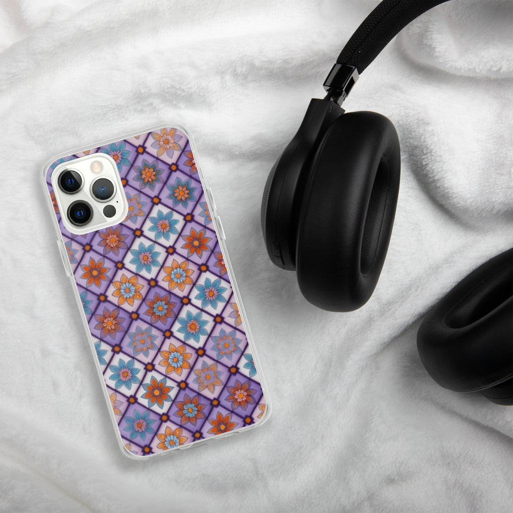 Violet Mosaic Blooms Clear Case for iPhone 12 Pro - Colorful Floral Pattern Protective Cover