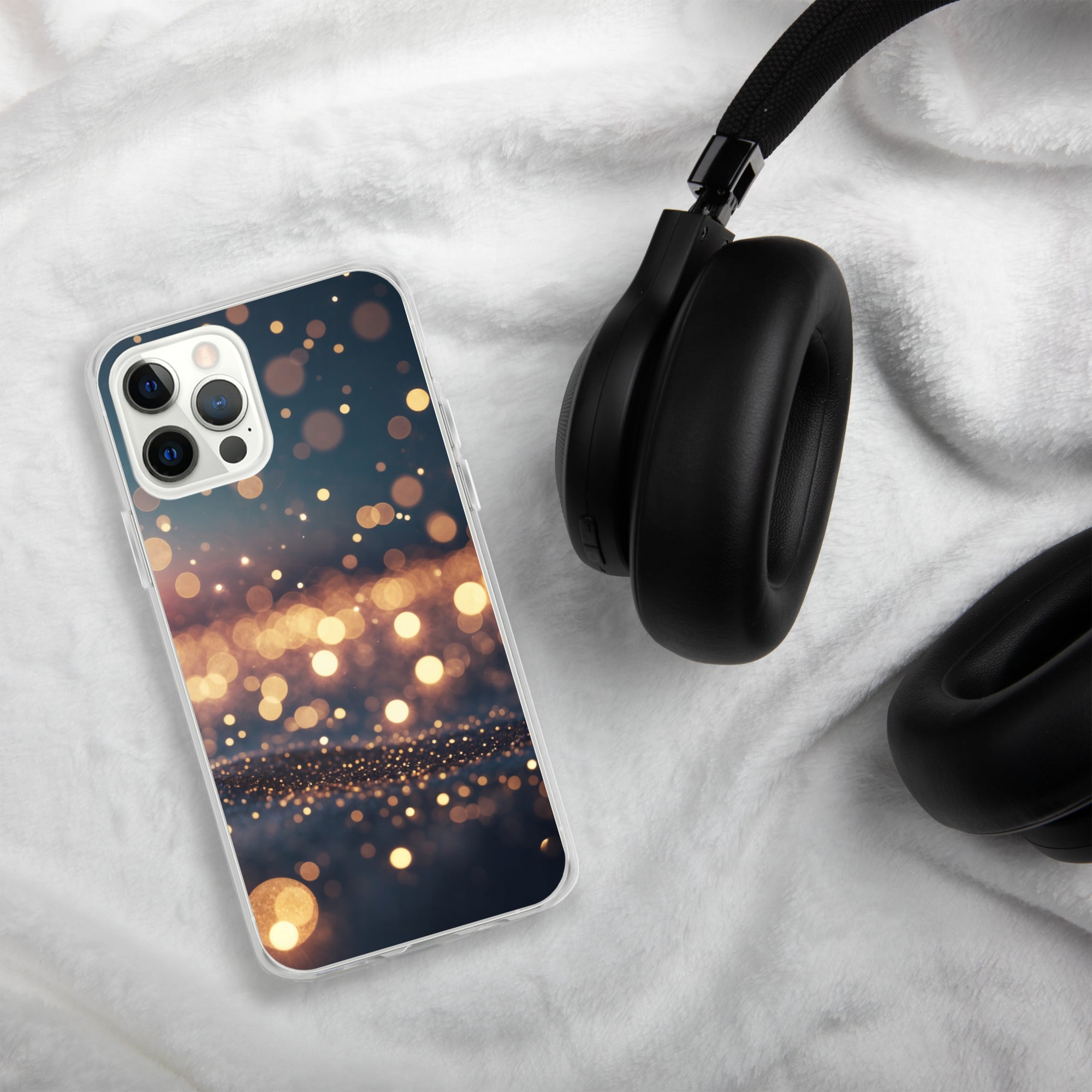 Golden Sparkle Bokeh Clear Case for iPhone 12 Pro - Glam Gold Light Glitter Protective Cover