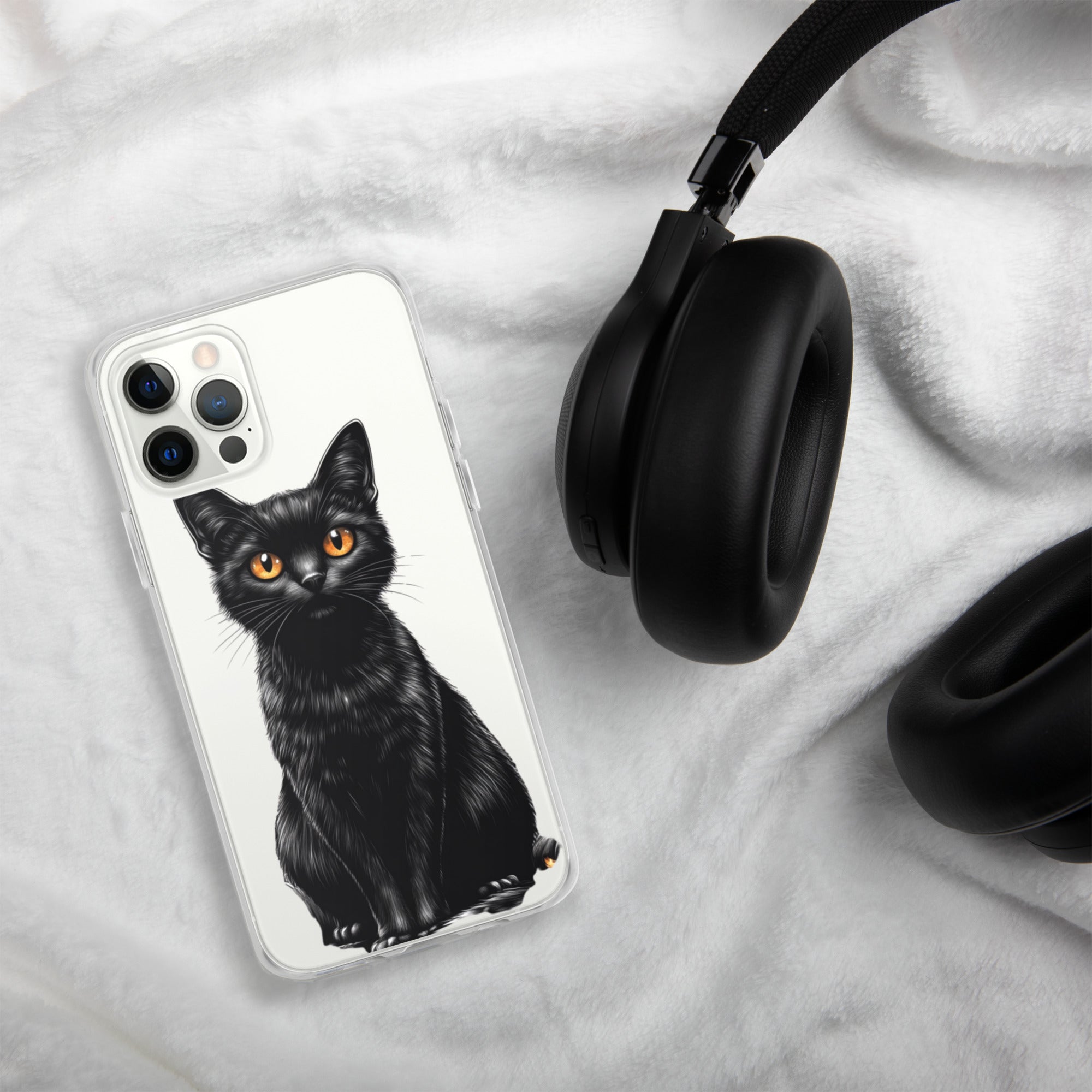 Midnight Black Cat Clear Case for iPhone 12 Pro - Elegant Black Cat Illustration Protective Cover
