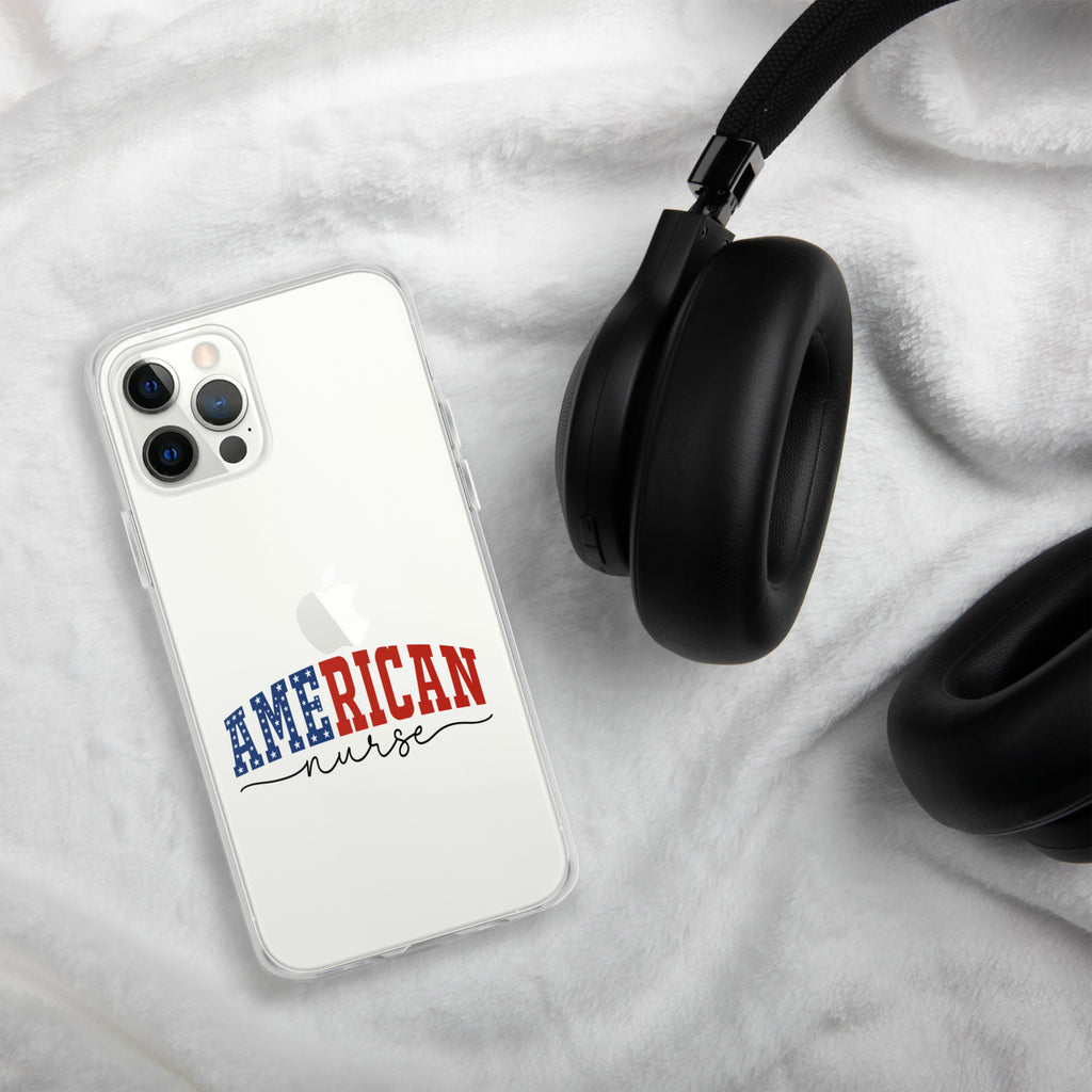 American Nurse Clear Case for iPhone 12 Pro - Patriotic Red, White & Blue Nursing Pride Cover