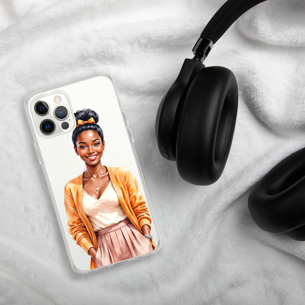 Golden Autumn Glow Girl Clear Case for iPhone 12 Pro - Fashion Illustration Protective Cover