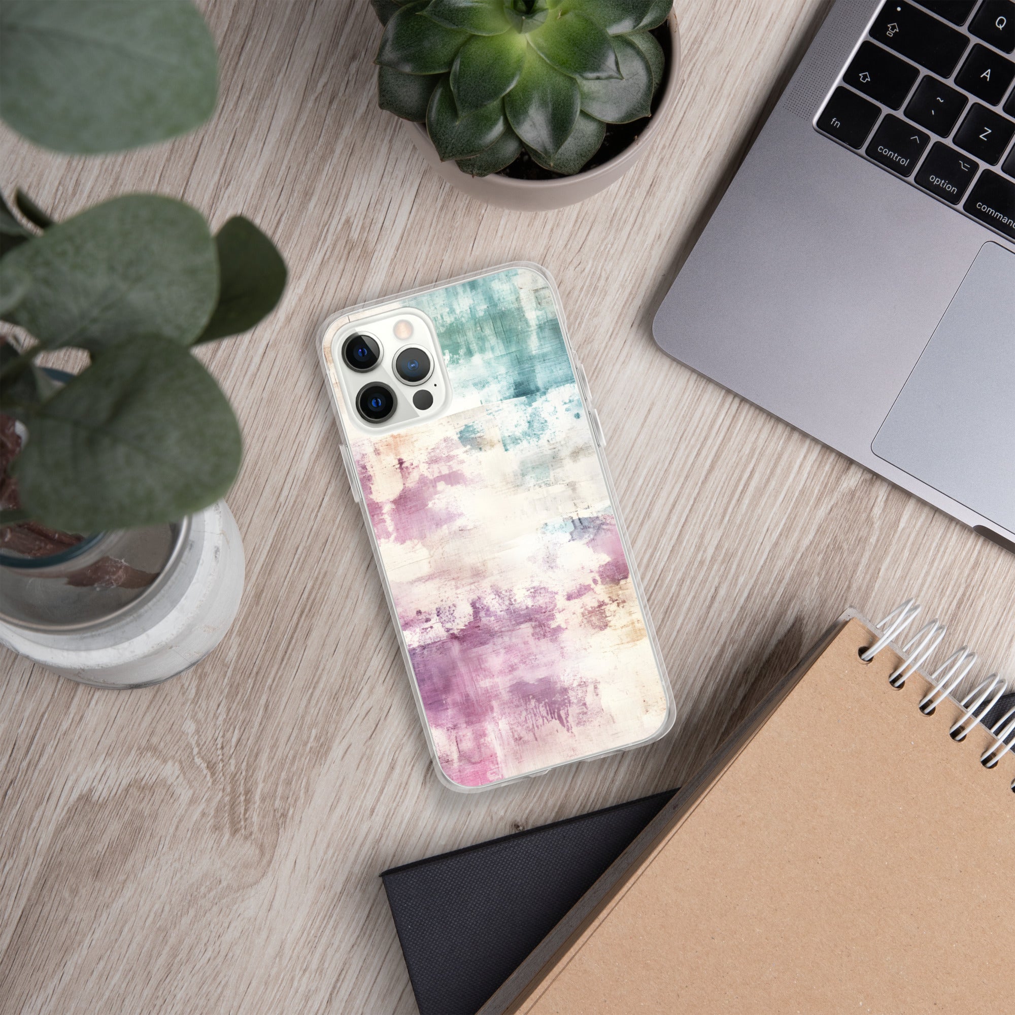 Pastel Abstract Brushstroke Clear Case for iPhone 12 Pro - Artistic Pastel Pattern Protective Cover