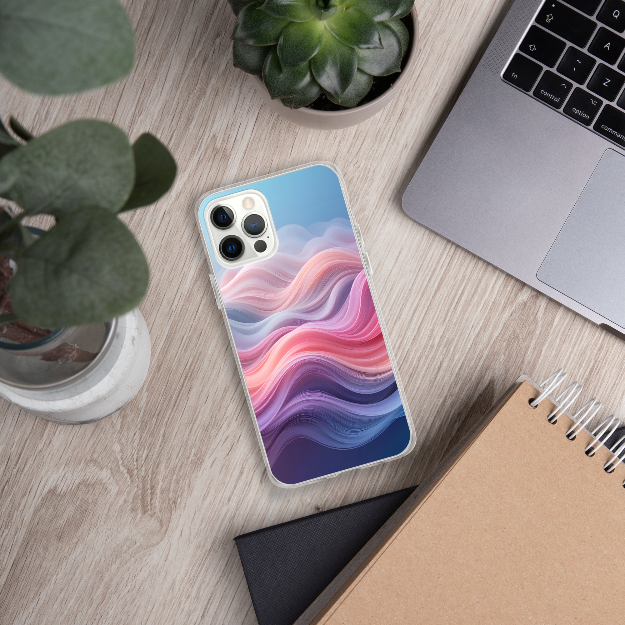 Velvet Currents Dream Clear Case for iPhone 12 Pro - Abstract Pink & Blue Waves Protective Cover