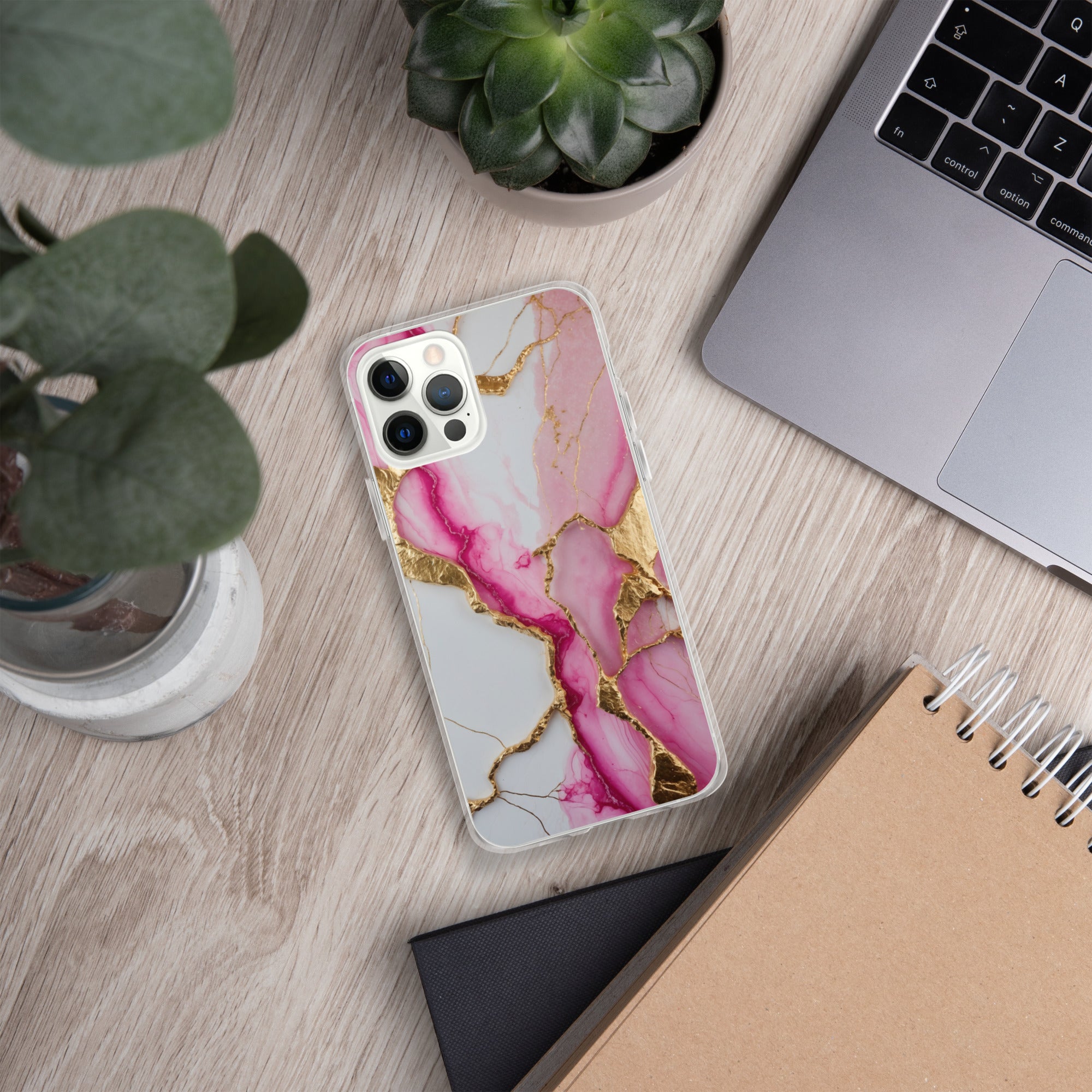 Pink Golden Marble Luxe Clear Case for iPhone 12 Pro - Luxury Pink & Gold Marble Protective Cover